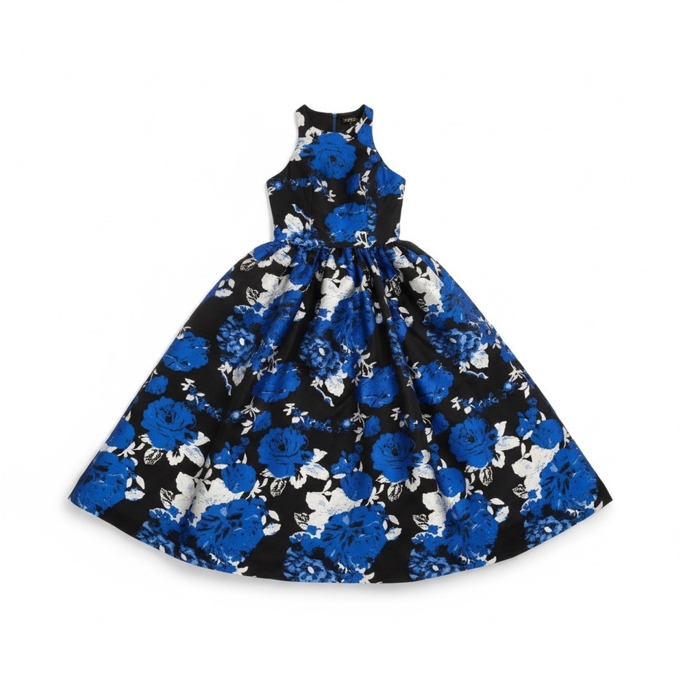 NWT Jovani blue floral evening gown halter neck size 6